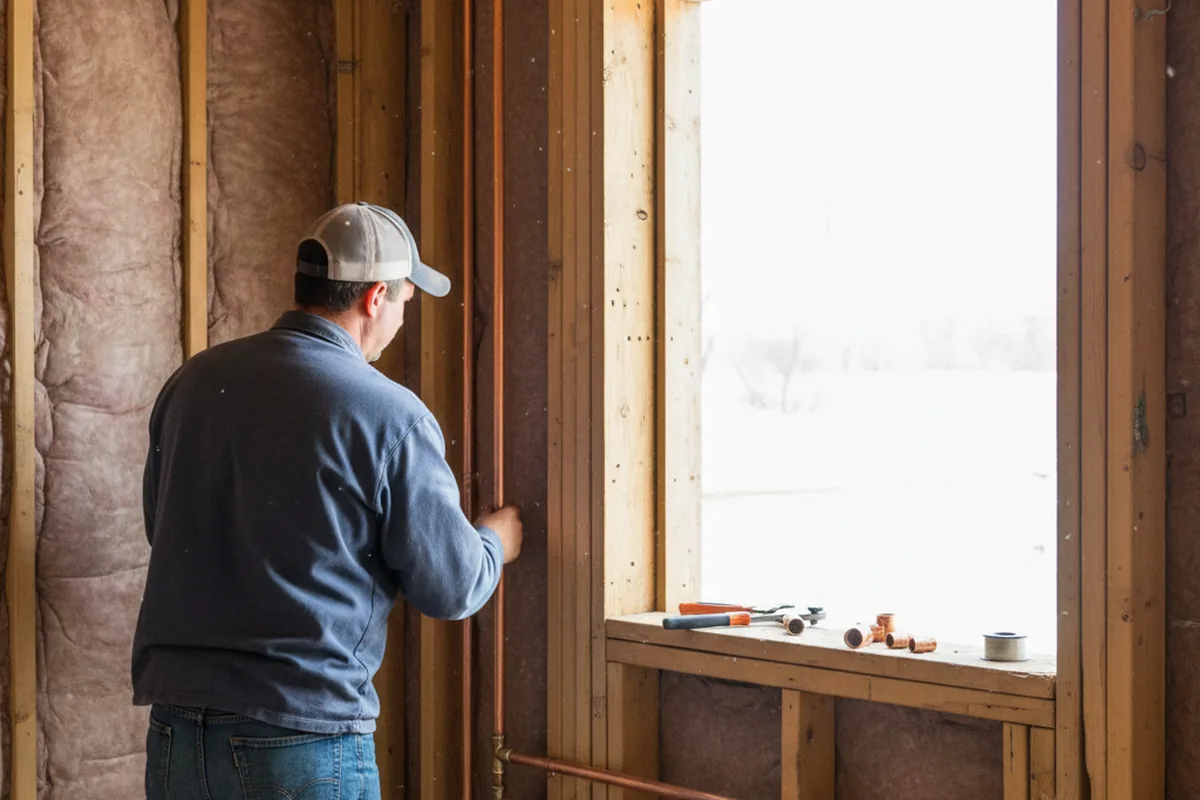 Licensed plumber running new copper supply lines in a Kitty Hawk home